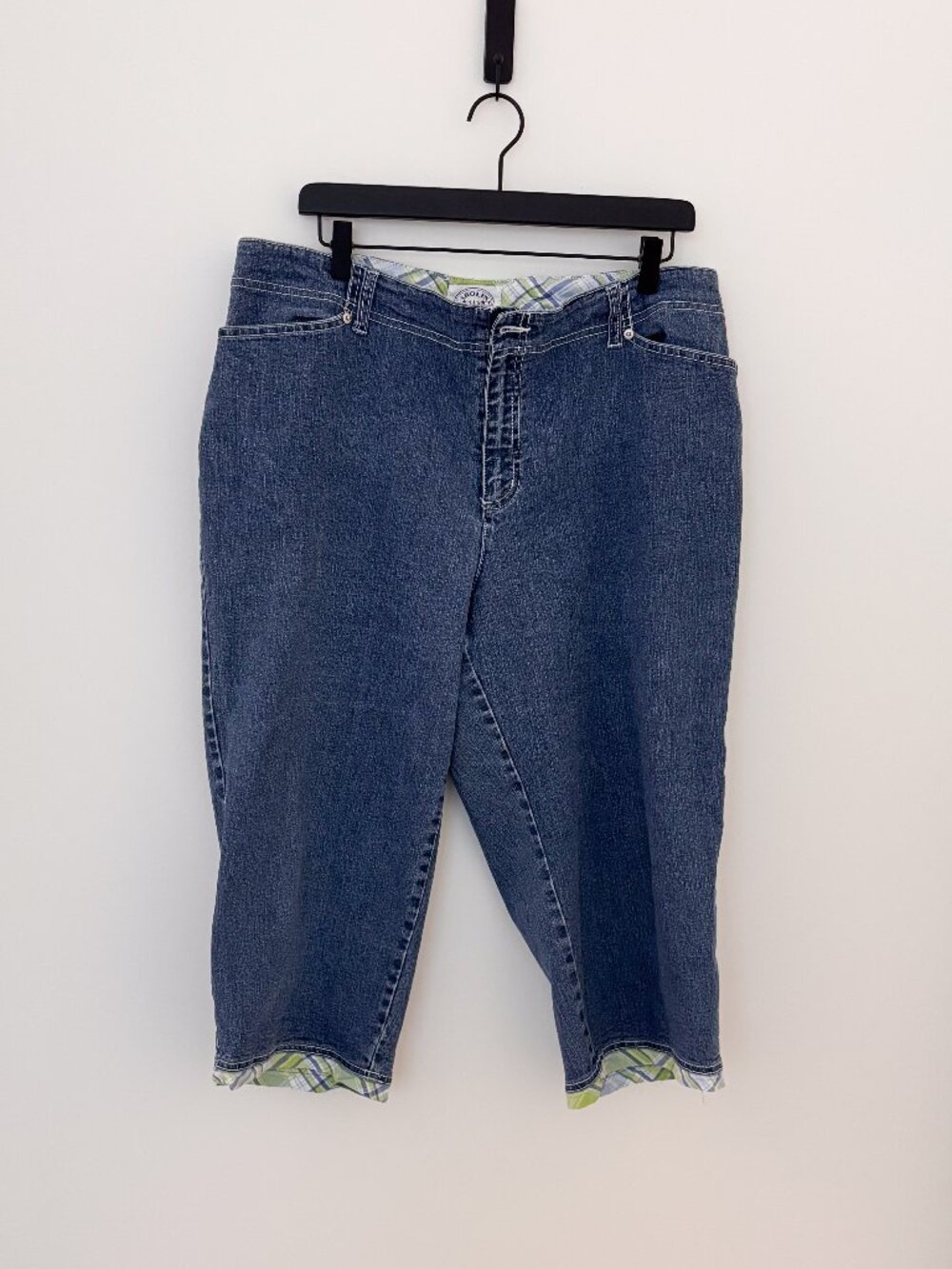 Carolina Blue Plus Denim Capri Jeans Plaid Cuff Size 18W